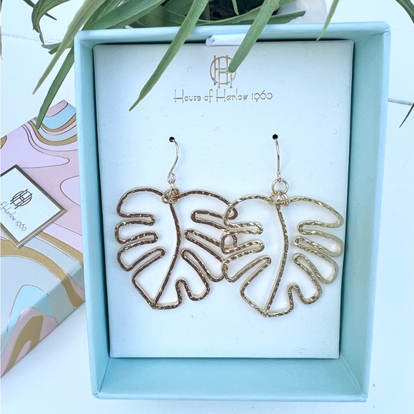 House of Harlow 1960 Jewelry - House of Harlow 1960 Gold Tone Banana Leaf Dangle Earrings